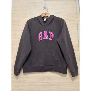 Gap Stretch Brown Pink Embroidered Logo Hoodie Sweatshirt Large 3647